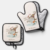 Frohe Weihnachten Nordic Gnome Ofenhandschuh & Topflappen-Set (Vorderseite/Rückseite)