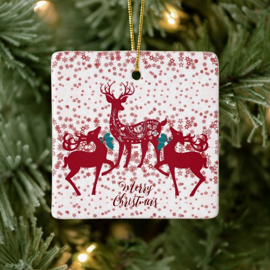 Frohe Weihnachten Nordic Rentier Snowflakes Scandi Keramikornament (Baum)