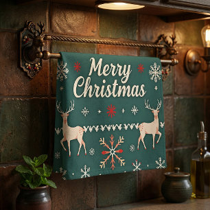 Frohe Weihnachten nordisches Muster Geschirrtuch
