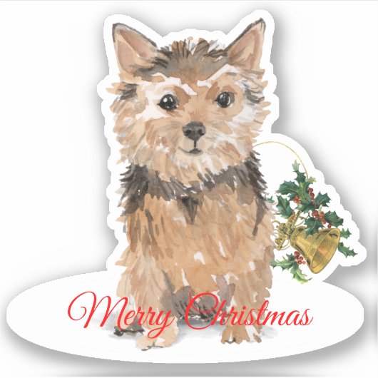 Frohe Weihnachten Norfolk Terrier Custom-Cut Vinyl Aufkleber (Vorderseite)