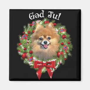 Frohe Weihnachten Norwegischer Pomeranian Hund Wei Magnet