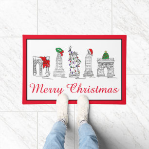 Frohe Weihnachten NYC Gebäude Sehenswürdigkeiten U Fußmatte