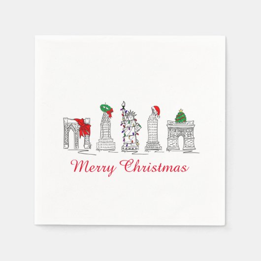 Frohe Weihnachten NYC Gebäude Sehenswürdigkeiten U Serviette (Vorderseite)