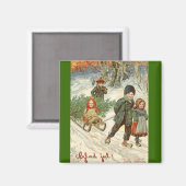 "Frohe Weihnachten!" oder Kleine Kinder im Schnee Magnet (Vorderseite/Rückseite)
