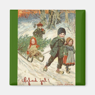 "Frohe Weihnachten!" oder Kleine Kinder im Schnee Magnet