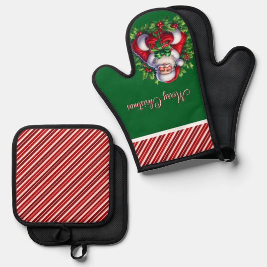 Frohe Weihnachten Ofenhandschuh & Topflappen-Set (Vorderseite/Rückseite)