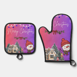 Frohe Weihnachten Ofenhandschuh & Topflappen-Set