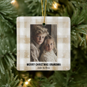 Frohe Weihnachten Oma Familienfoto-Ornament Keramikornament