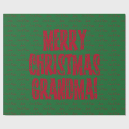 Frohe Weihnachten Oma Red Stars Typografie Green Geschenkpapier (Flach)