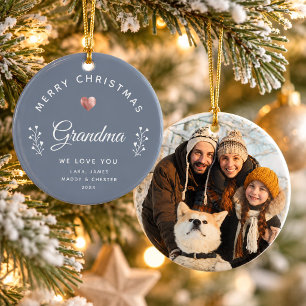 Frohe Weihnachten Oma Rose Gold Dusty Blue Foto Keramik Ornament