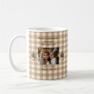 Frohe Weihnachten Oma Rustic Gingham Foto Kaffeetasse