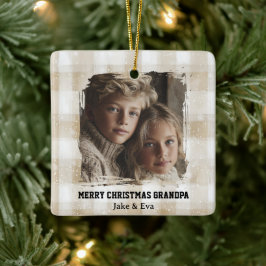 Frohe Weihnachten Opa | Familienfoto-Ornament Keramikornament