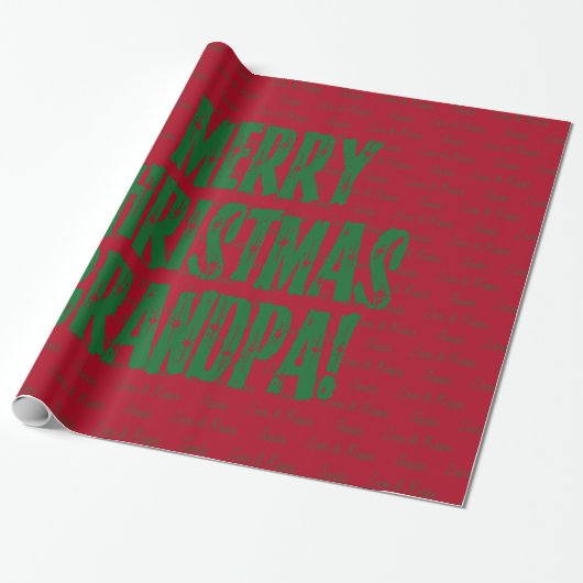 Frohe Weihnachten Opa Green Stars Typografie Rot Geschenkpapier (Ungerollt)