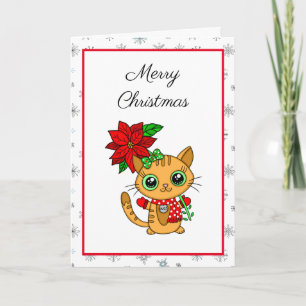 Frohe Weihnachten Orange Katze mit Poinsettie Karte