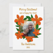 Frohe Weihnachten | Orange Red Florals Foto (Vorderseite)