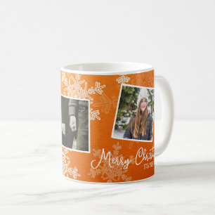 Frohe Weihnachten Orange Snowflakes Foto Collage Kaffeetasse