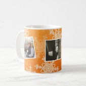 Frohe Weihnachten Orange Snowflakes Foto Collage Kaffeetasse (Vorderseite Links)