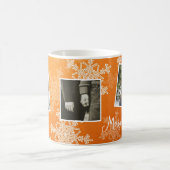 Frohe Weihnachten Orange Snowflakes Foto Collage Kaffeetasse (Mittel)