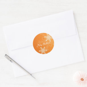 Frohe Weihnachten Orange White Snowflake Minimalis Runder Aufkleber
