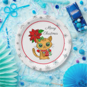 Frohe Weihnachten | Orangefarbene Katze mit Poinse Pappteller (Party)