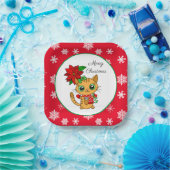 Frohe Weihnachten | Orangefarbene Katze mit Poinse Pappteller (Party)