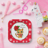 Frohe Weihnachten | Orangefarbene Katze mit Poinse Pappteller (Party)