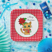 Frohe Weihnachten | Orangefarbene Katze mit Poinse Pappteller (Party)