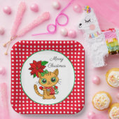 Frohe Weihnachten | Orangefarbene Katze mit Poinse Pappteller (Party)