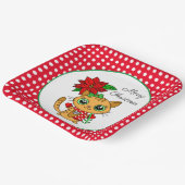 Frohe Weihnachten | Orangefarbene Katze mit Poinse Pappteller (Gewinkelt)