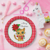 Frohe Weihnachten | Orangefarbene Katze mit Poinse Pappteller (Party)