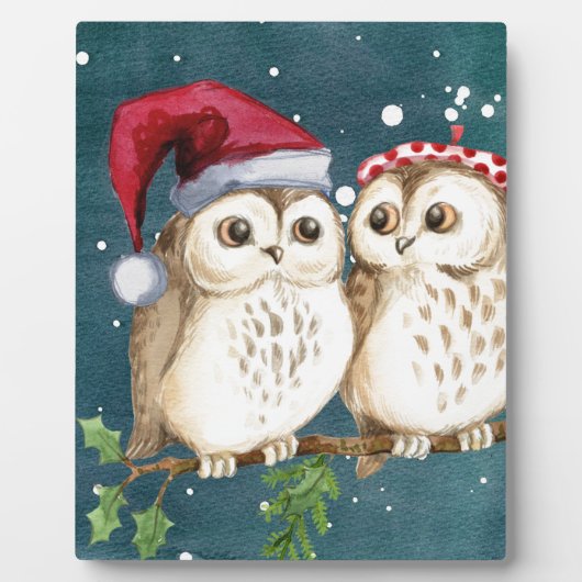 Frohe Weihnachten Owls Fotoplatte (Vorderseite)