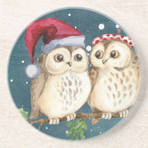 Frohe Weihnachten Owls Sandstein Untersetzer