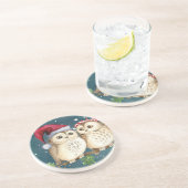 Frohe Weihnachten Owls Sandstein Untersetzer (Seite)