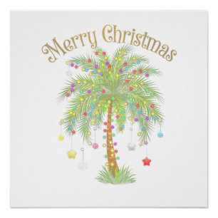 Frohe Weihnachten Palme Baum Licht Neues Jahr Trop Poster