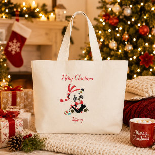 Frohe Weihnachten Panda Bär Jumbo Stoffbeutel