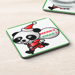 "FROHE WEIHNACHTEN" PANDA-BÄR WEIHNACHTSMANN GETRÄNKEUNTERSETZER