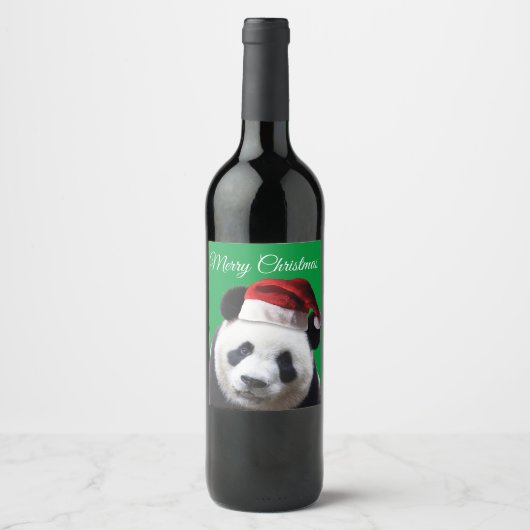 Frohe Weihnachten Panda Bear Weinetikett (Vorderseite)
