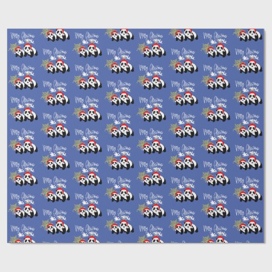 Frohe Weihnachten Panda Bears Snowflake Niedliches Geschenkpapier (Flach)
