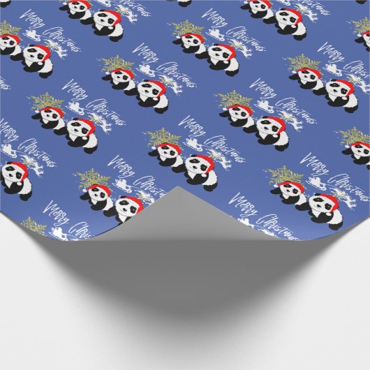 Frohe Weihnachten Panda Bears Snowflake Niedliches Geschenkpapier (Ecke)