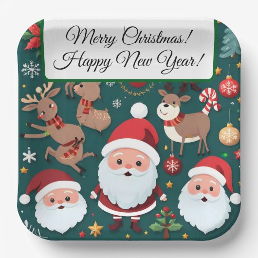 Frohe Weihnachten Papier Teller (Vorderseite)
