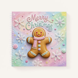 Frohe Weihnachten Pastell-Lebkuchenmann-Schneefloc Notizblock