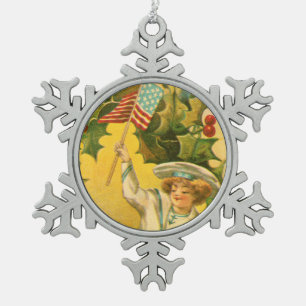Frohe Weihnachten Patriotic USA Schneeflocken Zinn-Ornament