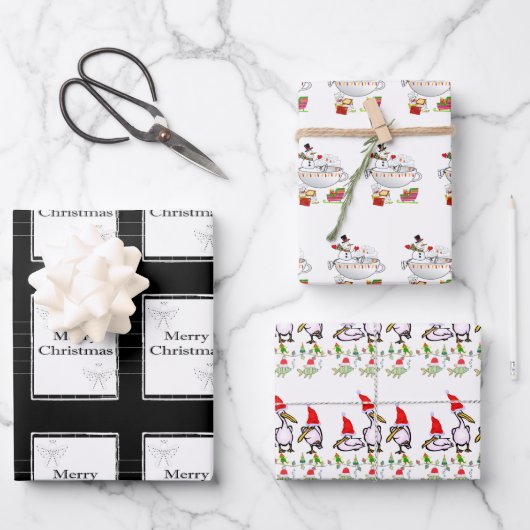 Frohe Weihnachten Pelican Wrapping Paper Sheets Geschenkpapier Set (Vorderseite)