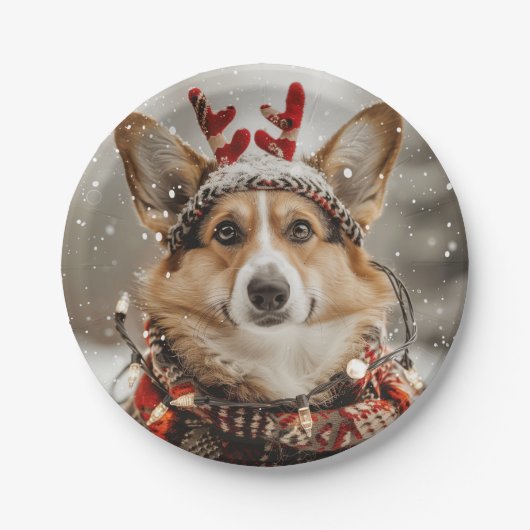 Frohe Weihnachten Pembroke Welsh Corgi Dog Pappteller (Vorderseite)