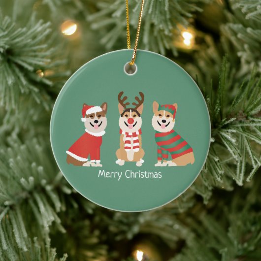 Frohe Weihnachten Pembroke Welsh Corgi Hunde Keramik Ornament (Baum)