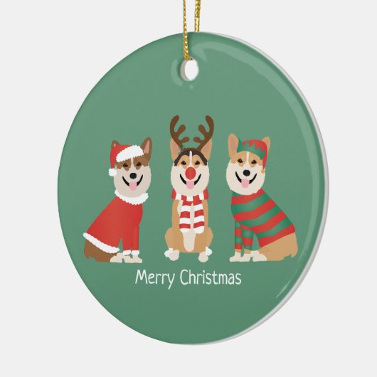 Frohe Weihnachten Pembroke Welsh Corgi Hunde Keramik Ornament (Links)