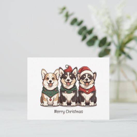 Frohe Weihnachten Pembroke Welsh Corgi Hunde Postkarte (Stehend Vorderseite)