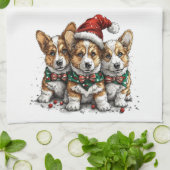 Frohe Weihnachten Pembroke Welsh Corgi Welpen Geschirrtuch (Gefaltet)