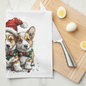 Frohe Weihnachten Pembroke Welsh Corgi Welpen Geschirrtuch (Viertel Falte)