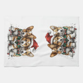Frohe Weihnachten Pembroke Welsh Corgi Welpen Geschirrtuch (Horizontal)